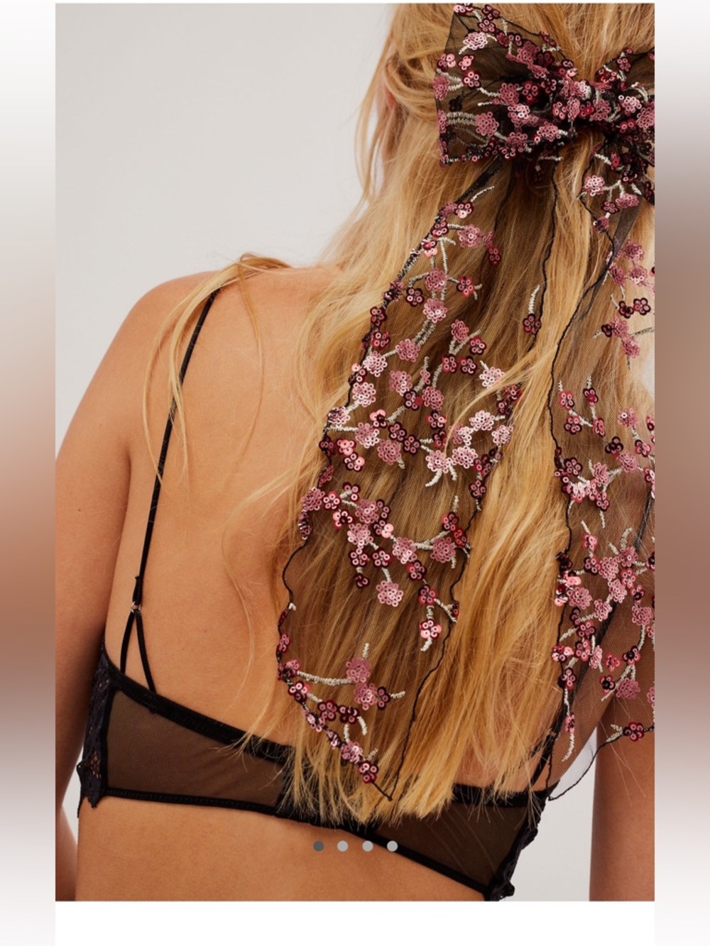 Free People Pink Sequin Floral Bow Hair Scarf